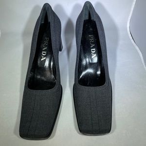 Vintage Prada Square Toe Chunky Heel Dark Gray Fabric Size 39